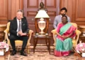 President Droupadi Murmu with Austrian Chancellor Christian Stocker during a meeting at Rashtrapati Bhavan