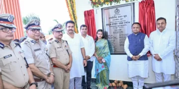 Odisha Chief Minister Mohan Charan Majhi inaugurates a newly constructed police station building and other police infrastructure projects across the state, at Talabania in Puri