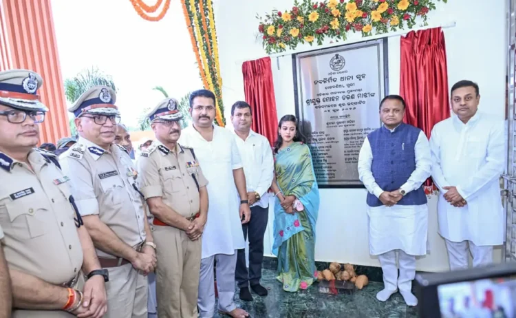 Odisha Chief Minister Mohan Charan Majhi inaugurates a newly constructed police station building and other police infrastructure projects across the state, at Talabania in Puri