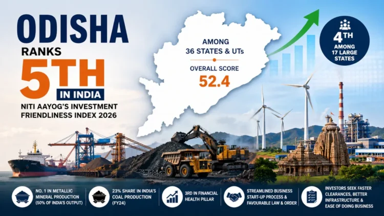 Odisha ranked fifth in NITI Aayog Investment Friendliness Index 2026